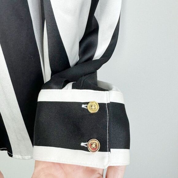 SERGIO HUDSON | NEW Silk Button Down Black/White Stripe Blouse Women’s Size M - Picture 7 of 12